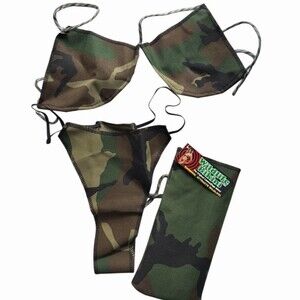 WildLife Bikini Woodland Camo Cover Adjustable Ties w/ Pouch